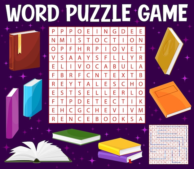 Books and literature word search puzzle game grid