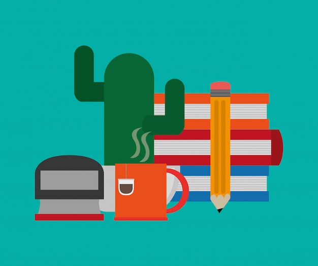 Vector books office related items icon