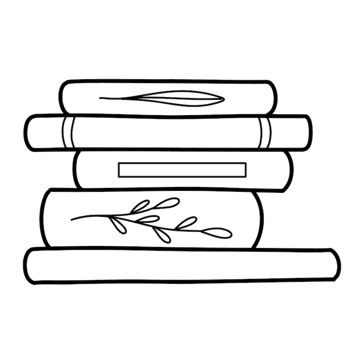 Vector books on a shelf in doodle style vector illustration stack of line books
