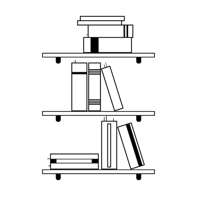 Книги на полке Векторная иллюстрация на белом фоне