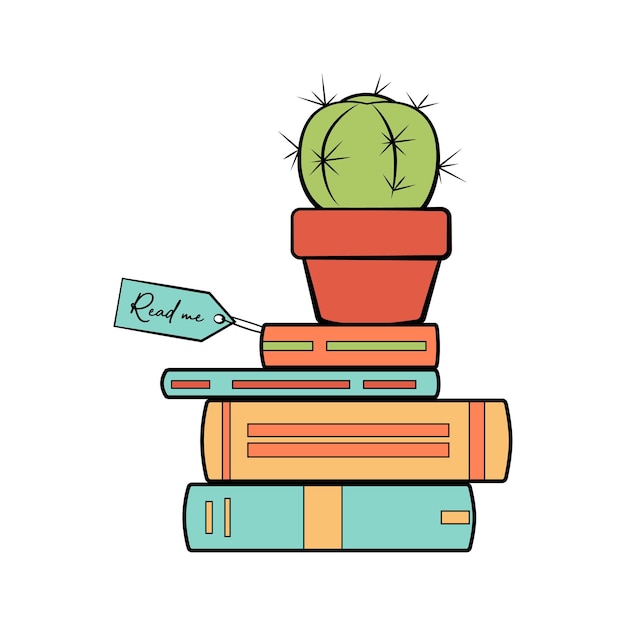 Books stack cactus color