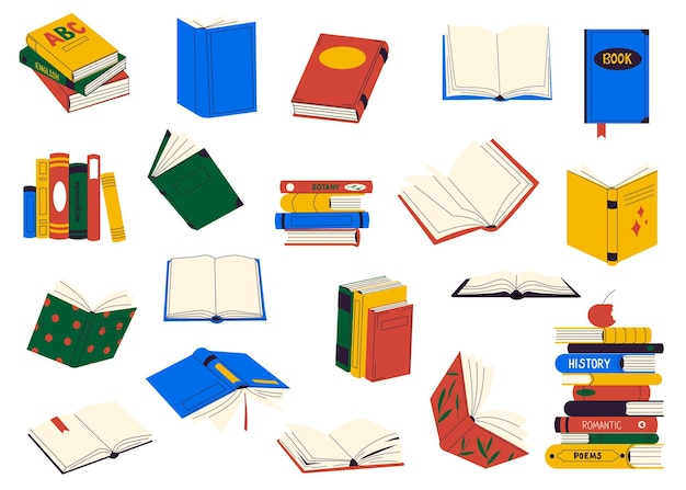 Книжные стеки для чтения Куча учебников для образования Литературные словари и энциклопедии Планировщики с закладками Цветовая векторная иллюстрация Изолированная концепция образования и литературы