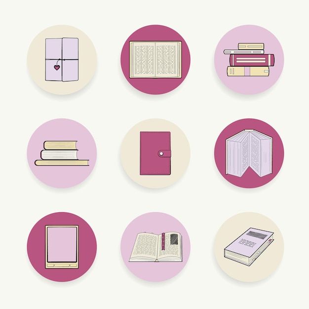 Vector books stickers pink