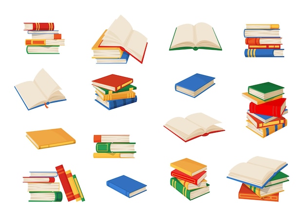 Books textbooks bestsellers stacks vector set