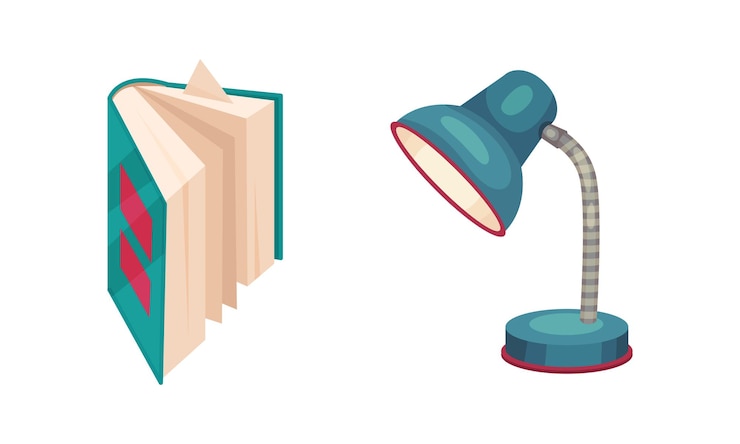 Vector books and textbooks with modern lamp cartoon vector illustration