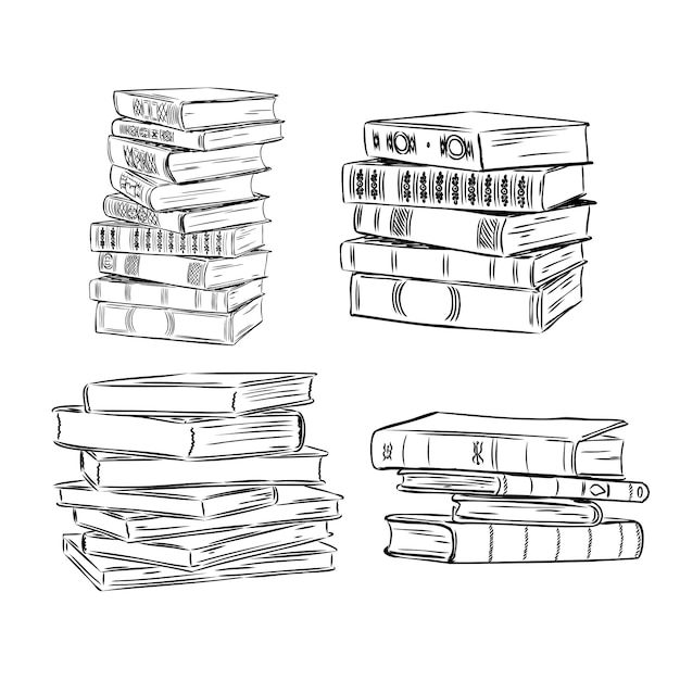 Books vector collection pile of books hand drawn illustration in sketch style library books shop