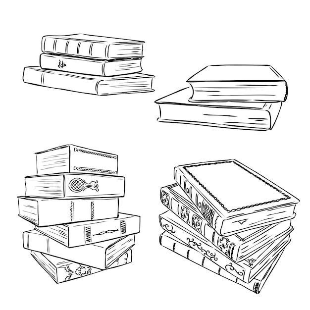 Books vector collection pile of books hand drawn illustration in sketch style library books shop