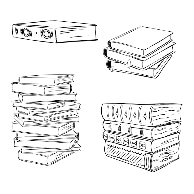 Vector books vector collection pile of books hand drawn illustration in sketch style library books shop