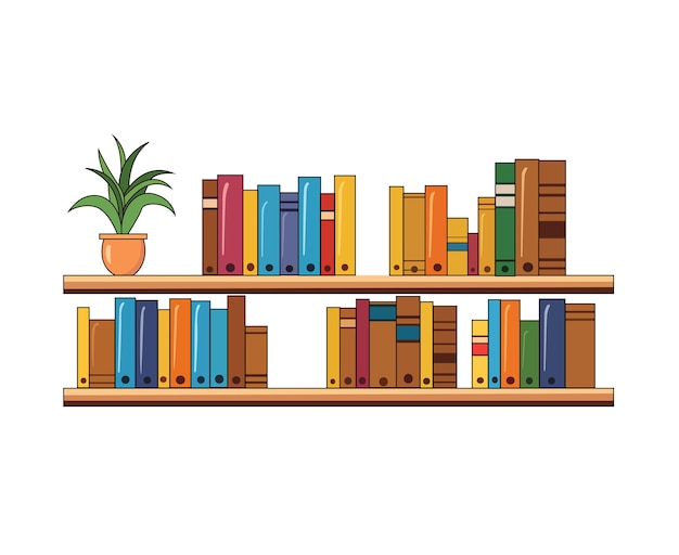 books wooden shelf vector illustration