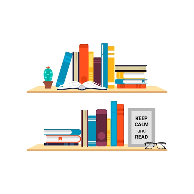 Книжная полка Книги на книжной полке Книжная стопка Вектор чтения