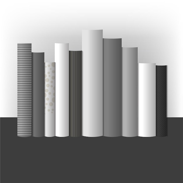 Bookshelf Books standing on grey background with shadows Vector illustration