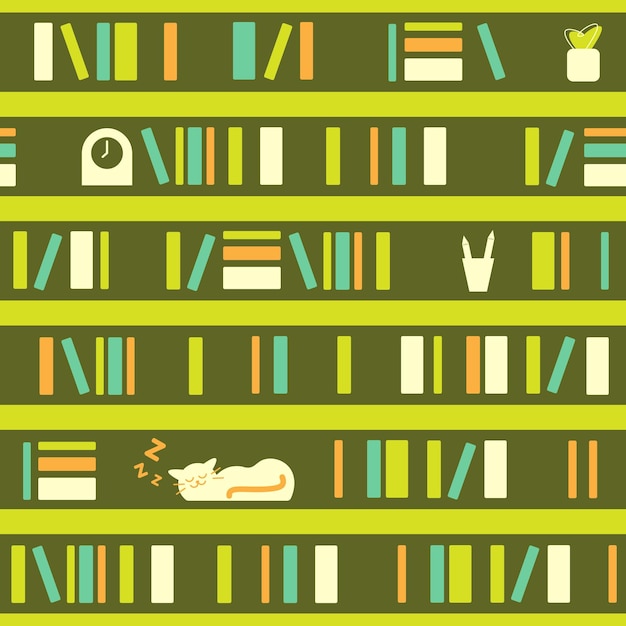 Bookshelf Home Library Vector Seamless Pattern