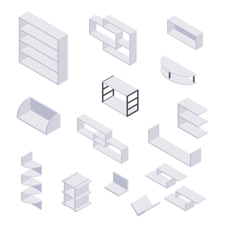 Vector bookshelf isometric
