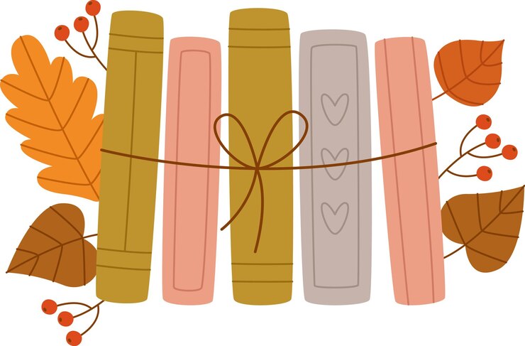 Vector bookshelf with autumn leaves