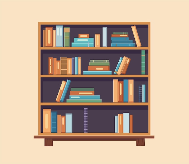 bookshelf with books flat illustration