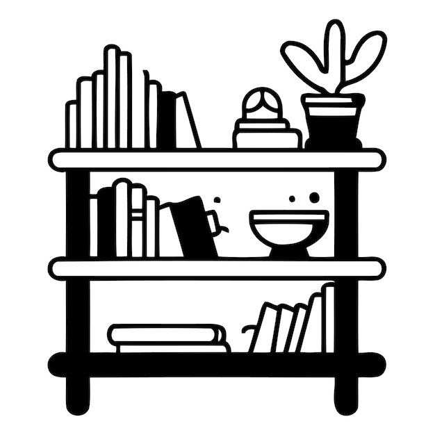 Vector bookshelf with books and potted plant vector illustration