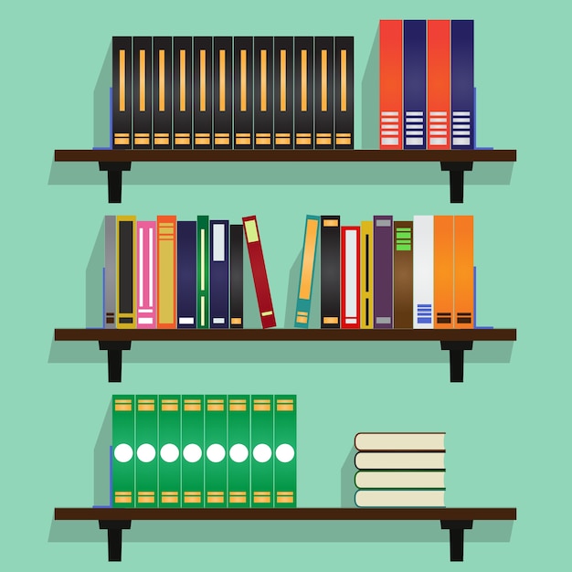 Bookshelves with row of books vector illustration