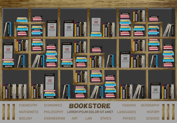 Vector bookstore interior design