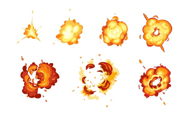 Vector boom burst effects explode explosion of fire set