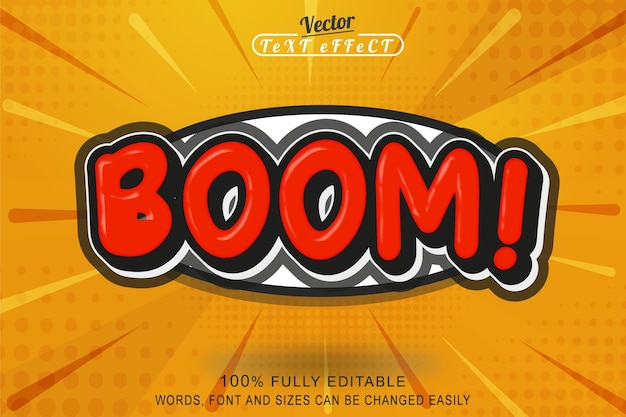 Vettore boom! discorso comico effetto stile testo 3d