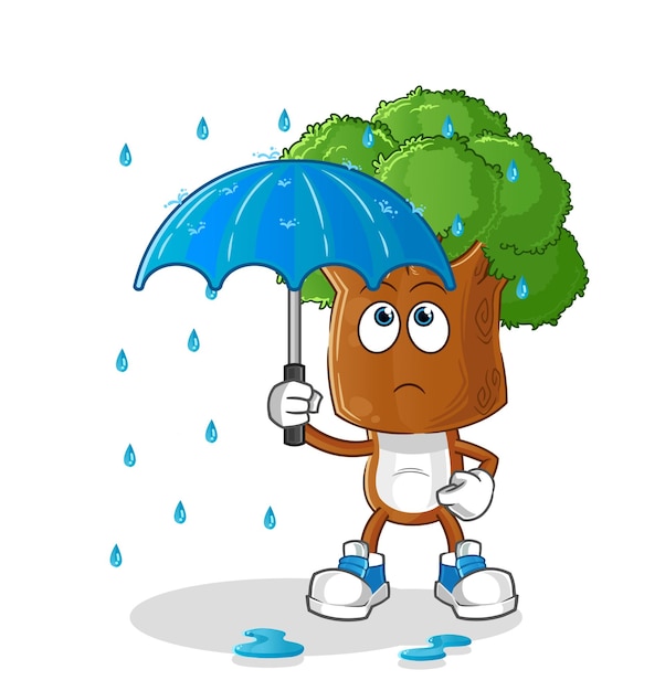 Boom hoofd cartoon met een paraplu illustratie karakter vector