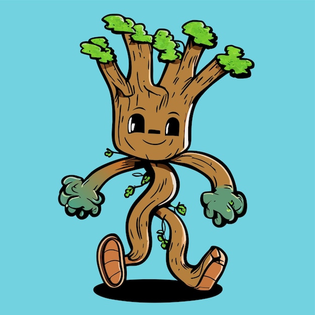 Vector boom lopen hand getekende cartoon sticker pictogram concept geïsoleerde illustratie