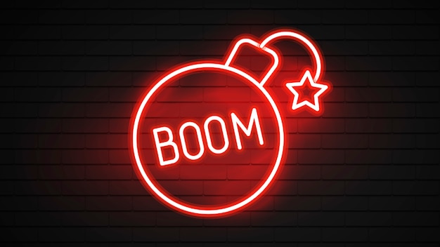 Boom neon teken. Gloeiende Neon Boom inscriptie. Nacht heldere advertentie. Illustratie Voor Nachtfeest