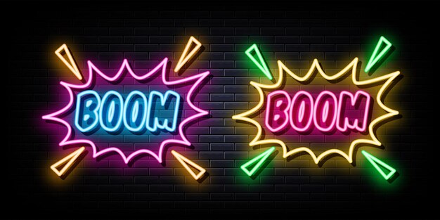 Boom poster insegne al neon modello di disegno vettoriale neon style