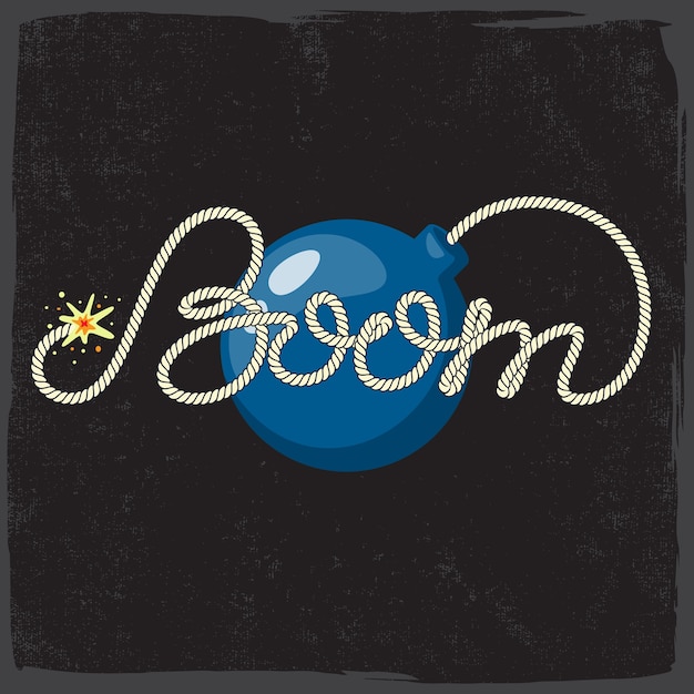 Boom - rope lettering with bomb on grunge space