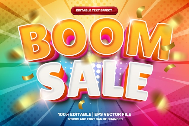 Boom sale bold modern 3d editable text effect with colorfull halftone comic background