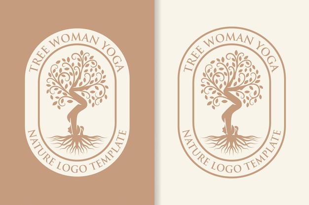 Boom vrouw yoga logo sjabloon