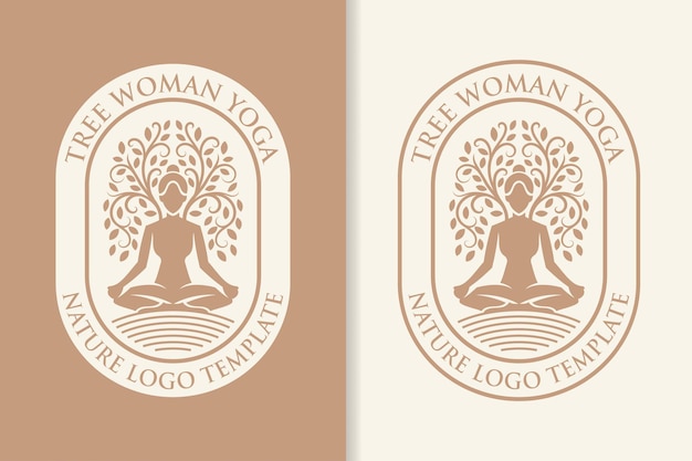 boom vrouw yoga natuurlijk logo sjabloon