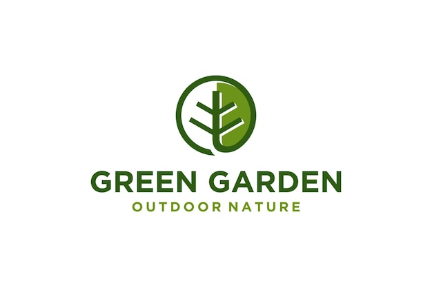 Boomstam groen logo ontwerp natuur illustratie vers blad landbouw groeien