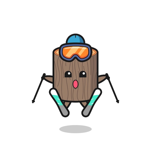 Boomstronk mascotte karakter als een schattig ontwerp van een ski-speler