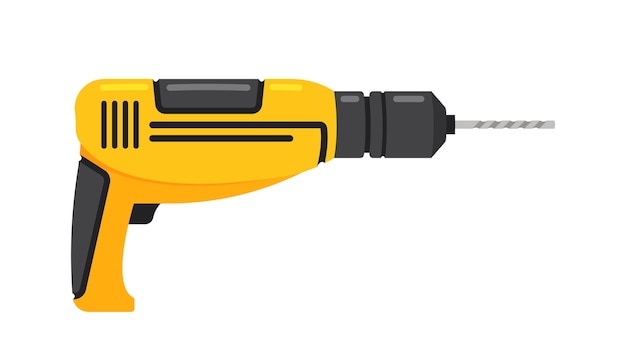 Boor Power Tool geïsoleerd op witte achtergrond pictogram professionele elektrisch instrument cartoon vectorillustratie