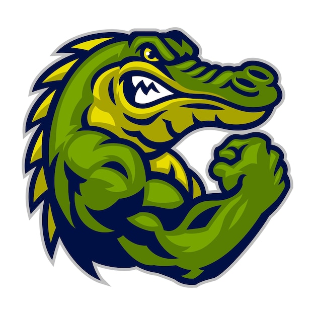 Boos mascotte groene krokodil-logo