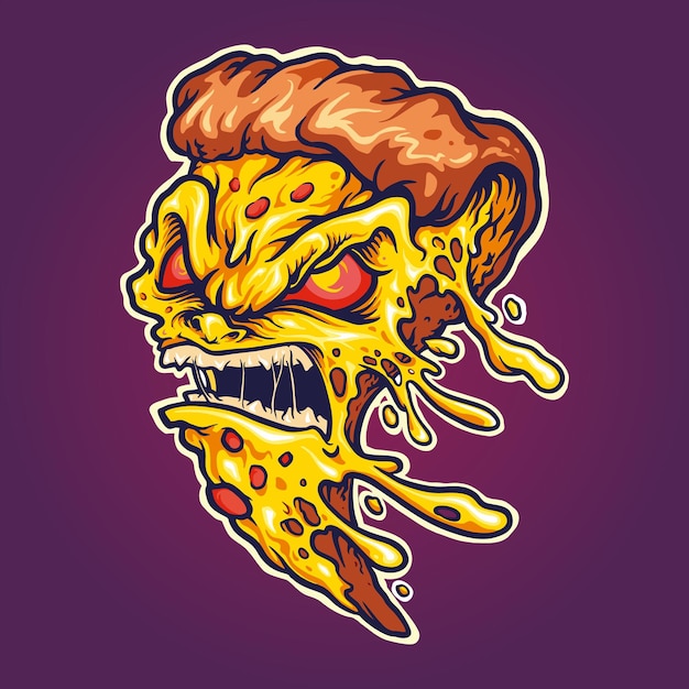 Boos pizza slice monster vector illustraties voor uw werk logo, mascotte merchandise t-shirt, stickers en labelontwerpen, poster, wenskaarten reclame bedrijf of merken.