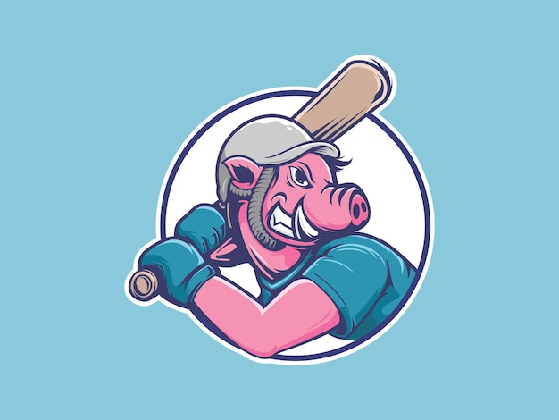 Vector boos varkentje dat honkbal mascotte karakter badge speelt