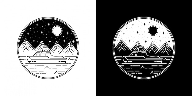 Boot met Mountain Monoline Badge Design