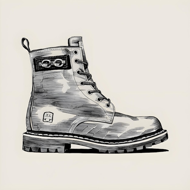 Boot monochrome ink sketch vector drawing engraving style illustration