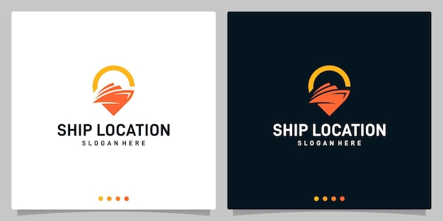 Boot schip logo ontwerpsjabloon met locatie logo. Premium Vector