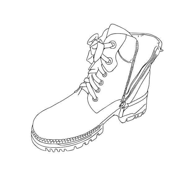 Premium Vector | Boot with laces winter autumn spring shoes doodle ...