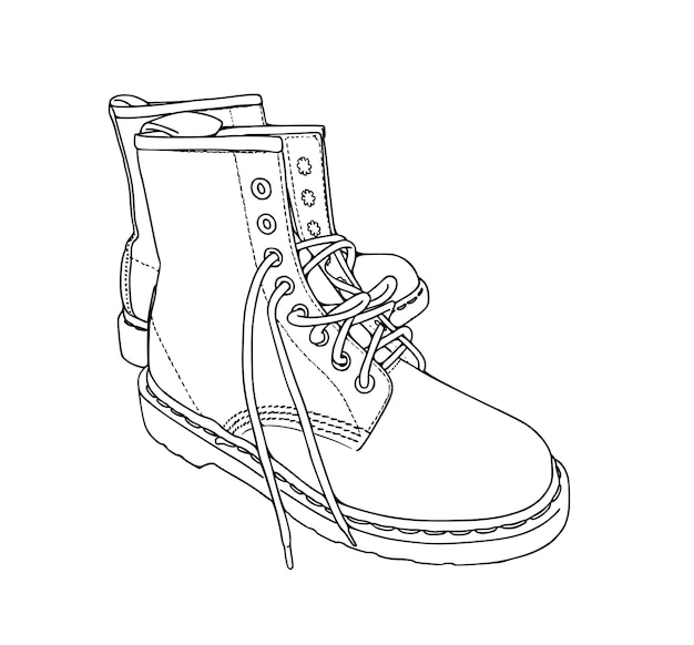 Premium Vector | Boot with laces winter autumn spring shoes doodle ...