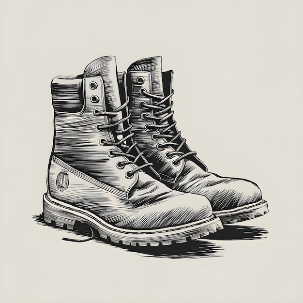 Vector boots vector pencil ink sketch drawing black and white monochrome engraving style