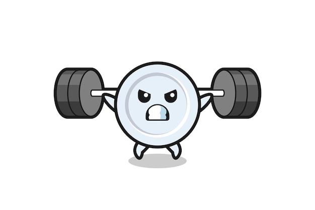 Bord mascotte cartoon met een barbell