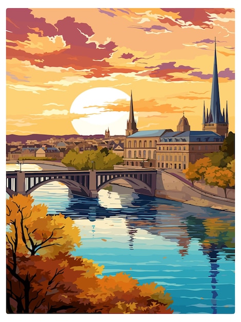 Bordeaux france vintage travel poster souvenir postcard portrait painting wpa illustration