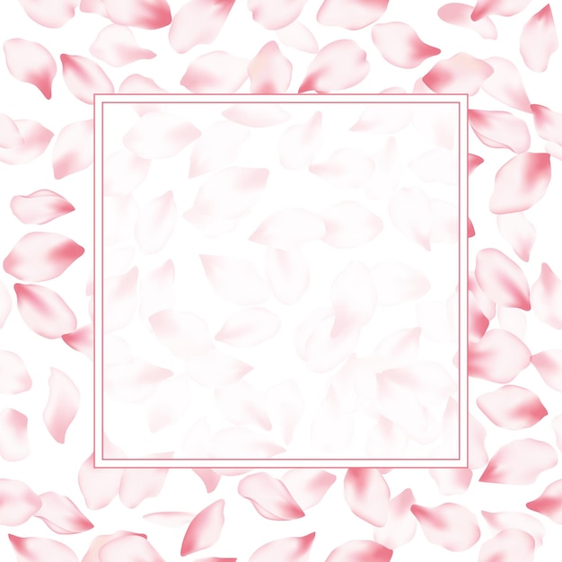 Vector border of blossom flying petals isolated on white invitation background flower parts wedding decora