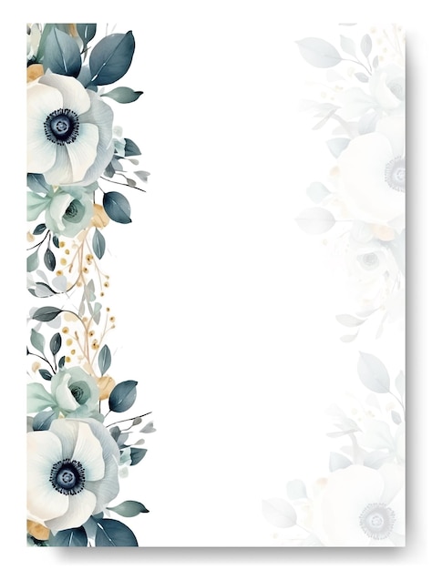 Vector border bruiloft frame met gradiënt groene anemone bloemige waterverf achtergrond van bruiloft uitnodiging rustic bruiloft kaart