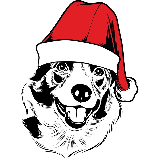 Vettore cane border collie con cappello da babbo natale per natale