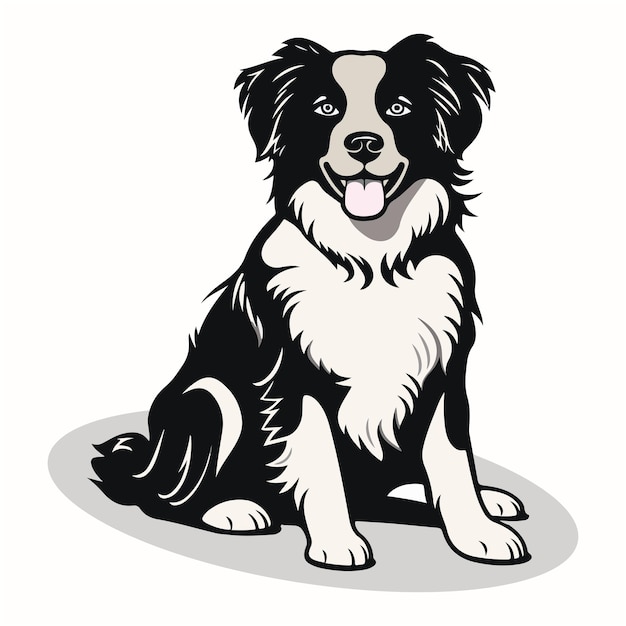 Border Collie silhouettes and icons black color white background animal vector and illustration